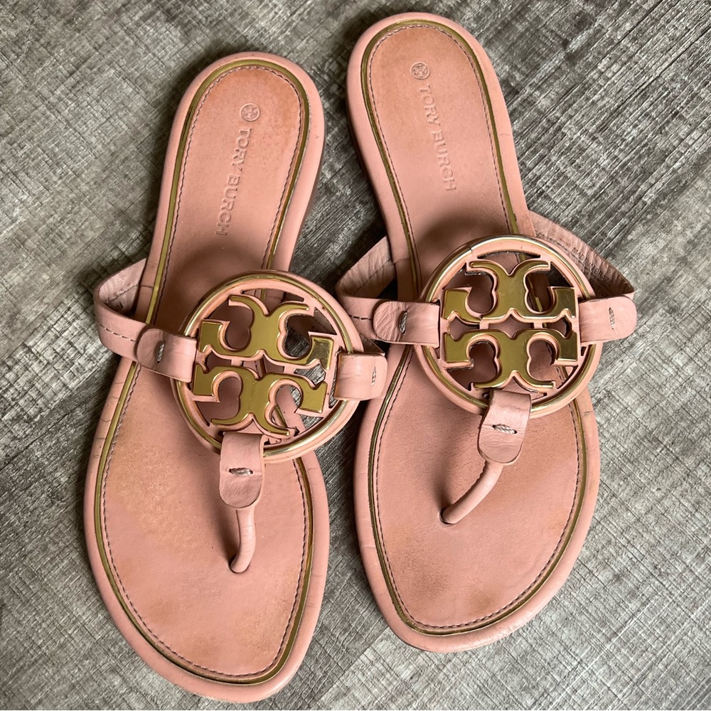Tory Burch Metal Miller Sandal Pink Moon Gold Size 7.5 Gem